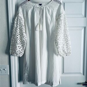 J. Crew Sz XXL White Eyelet Sleeve Dress Tunic Made in India Cotton